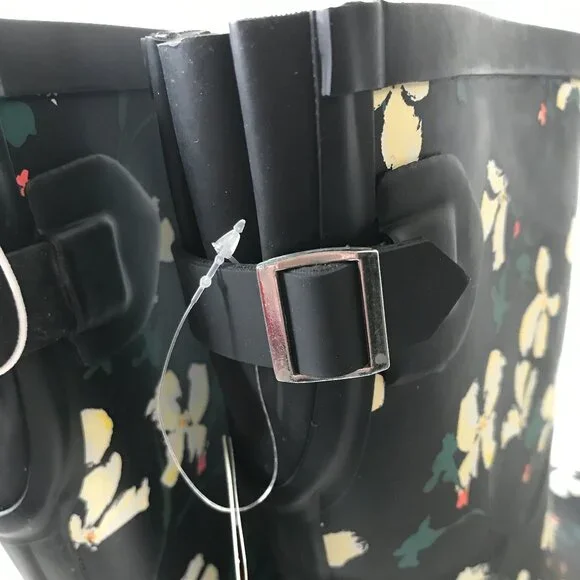 New Black Floral Vicki Mid Calf Waterproof Rain Boots ~ A New Day Size 7 - Picture 9 of 11
